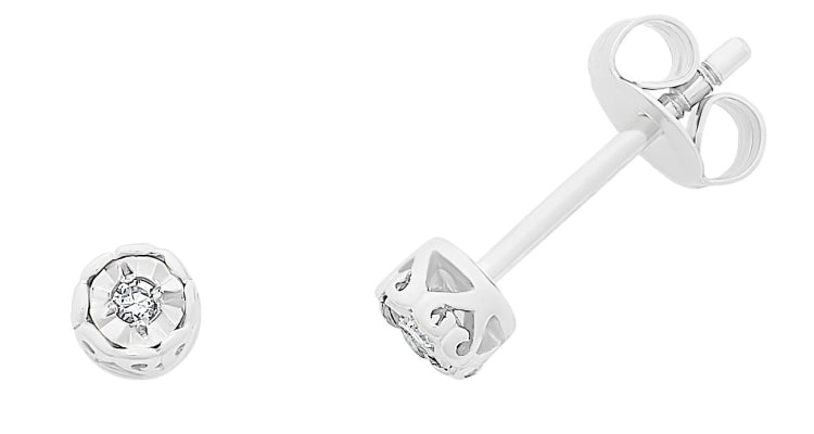 Holdsworth 9K White Gold Illusion set Diamond Stud Earrings.
