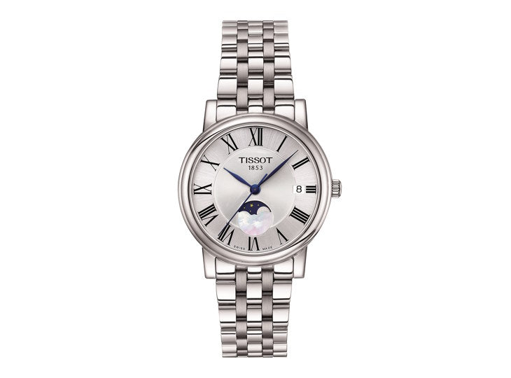Ladies Tissot Carson Premium Lady Silver Moonphase Dial Watch.