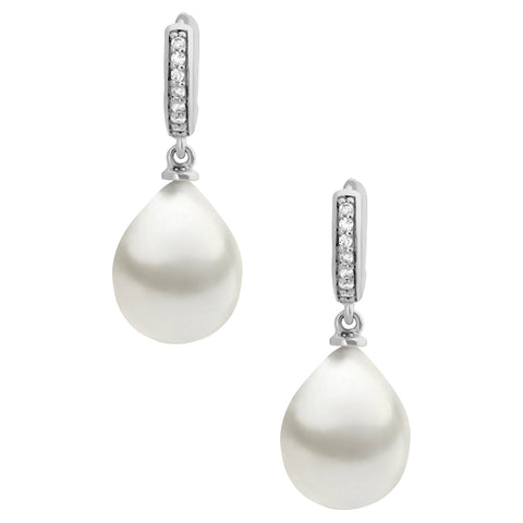 925 Sterling Silver, Diamond set (0.09ct)&nbsp; Petite Huggie Earrings featuring a pair of 9mm South Sea Pearls.