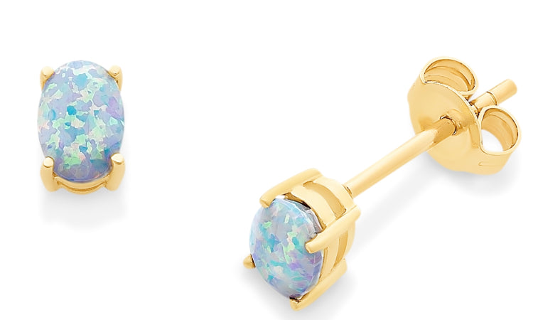 Holdsworth 9K Gold Created Opal Stud Earrings.