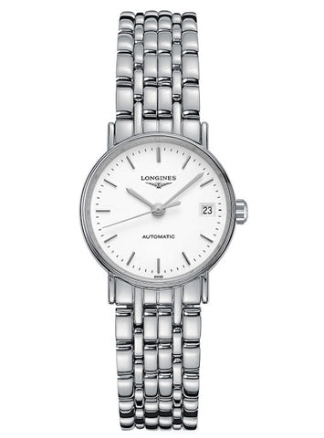 Longines Ladies Presence Automatic watch with White dial, sapphire crystal glass and water resistant to 30 meters.