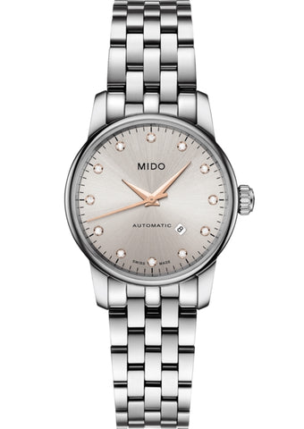 Ladies Baroncelli Mido Rhodium and Diamond Dial Watch.