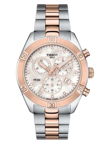 Ladies Tissot PR 100 Sport Chic Chronograph Diamon and Mother of Pearl Dial Watch.