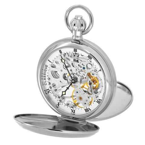 Classique Mechanical Skeleton Wind up Pocket Watch.