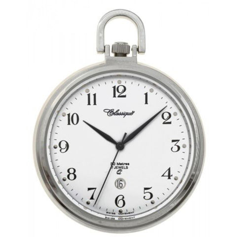 Pocket Classique quartz watch with white enamel dial.