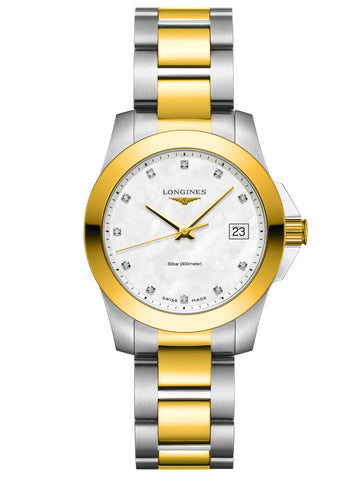 Ladies Longines Conquest 11 Diamonds Mother of Pearl Dial Watch.