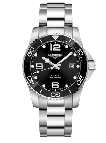 Gents Longines HydroConquest Automatic Watch with black dial, date and water resistant to 30 meters.