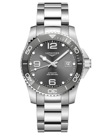 Gents Longines HydroConquest Automatic Watch with grey dial, date and water resistant to 30 meters.