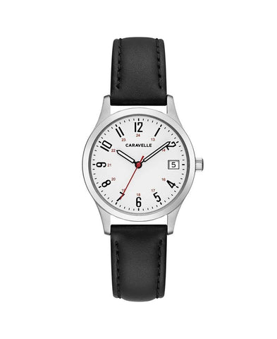 Bulova Ladies' Traditional Quartz Silver-Tone Stainless Steel Watch, White Dial Style.