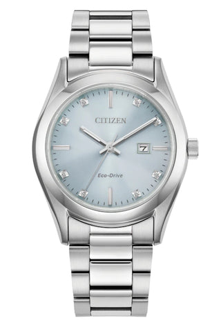 Ladies Citizen Eco-Drive 8 Diamond Cool Blue Dial.