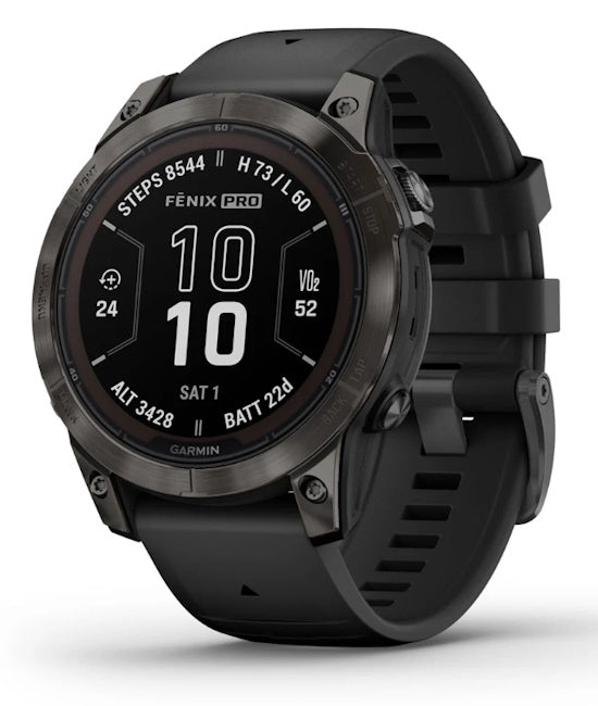 f&#275;nix&reg; 7 Pro &ndash; Sapphire Solar Edition, Carbon Gray DLC Titanium with Black Band.