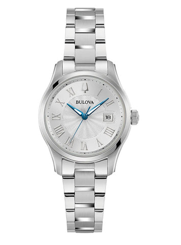 Ladies Bulova Wilton Silver Dial Crystal Domed Glass Watch.