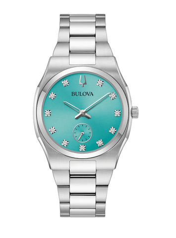 Ladies Bulova Classic Surveyor 11 Diamond and Turquoise Dial Watch.