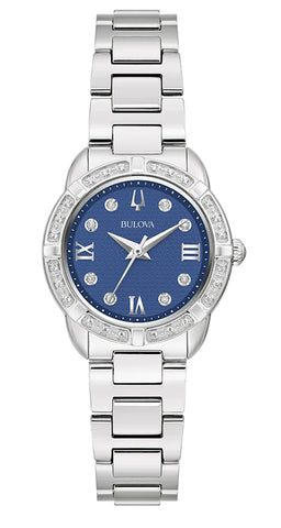 Ladies Bulova Classic 8 Diamond Blue Dial Watch.